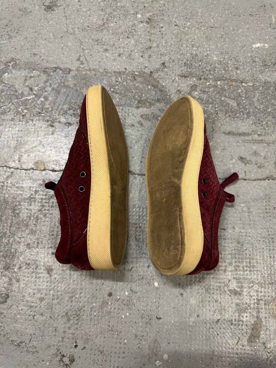 Bottega Veneta Intrecciato Woven Suede Bordeaux Leather Low Sneakers (40eu/us7) EqXOzbe 4