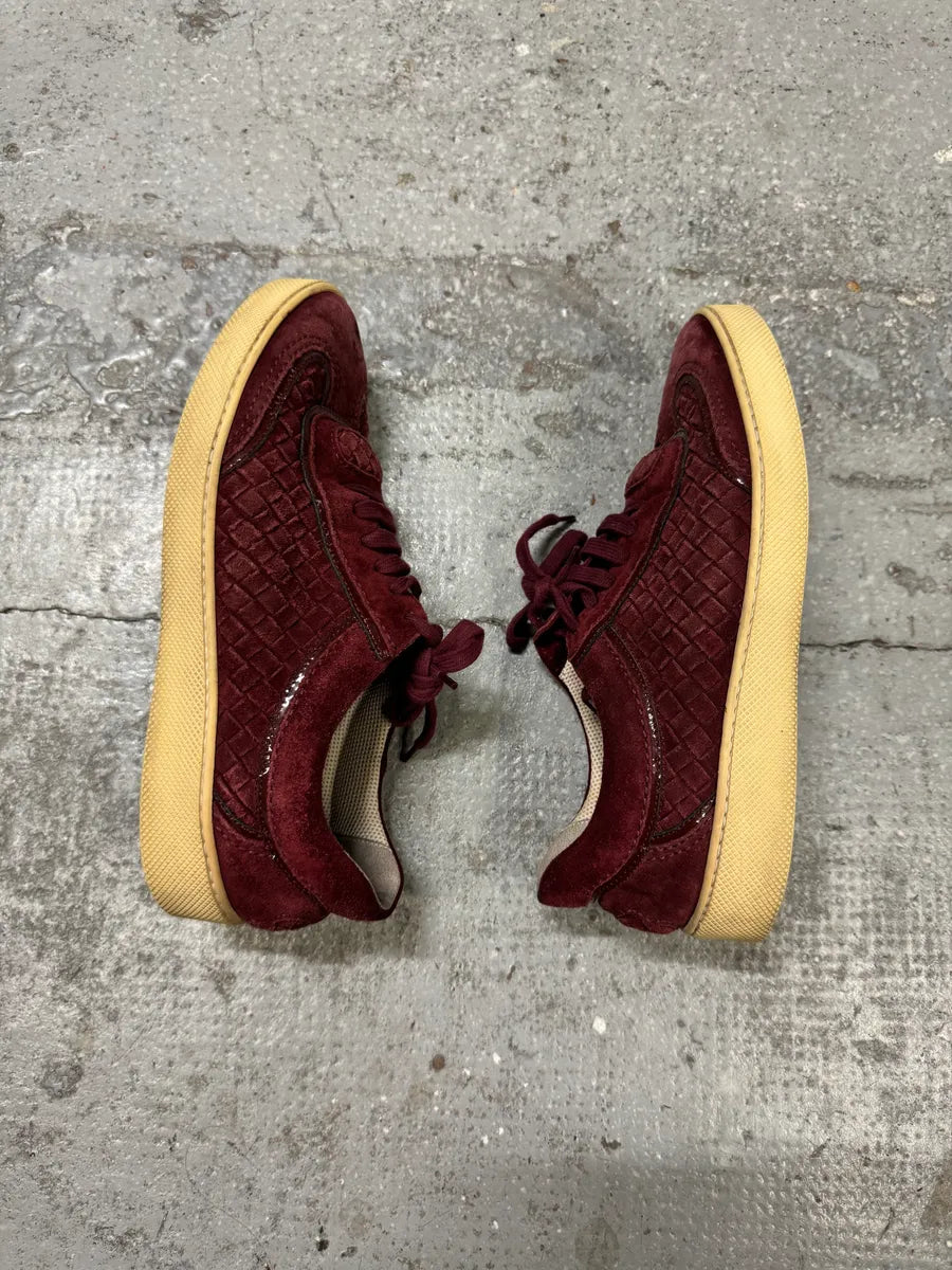 Bottega Veneta Intrecciato Woven Suede Bordeaux Leather Low Sneakers (40eu/us7) EqXOzbe 5