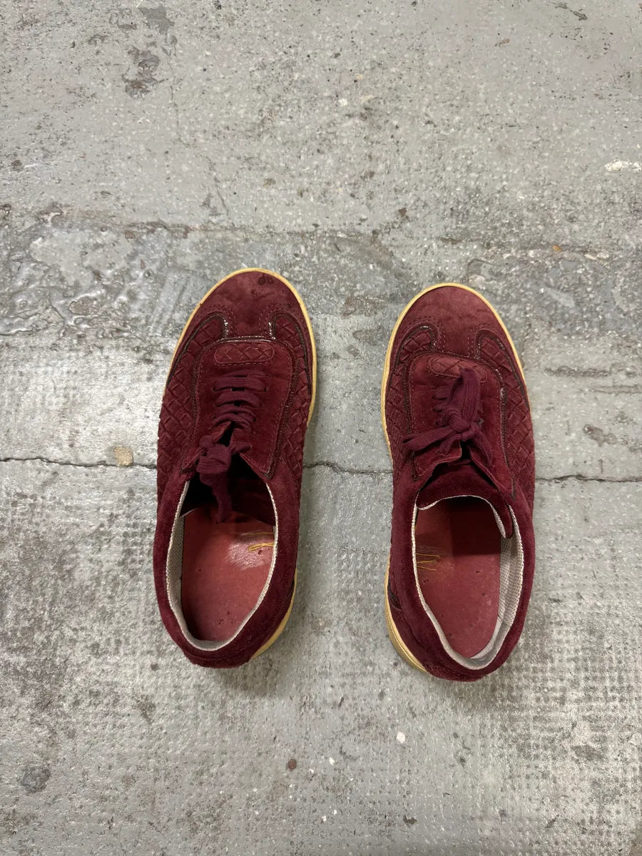 Bottega Veneta Intrecciato Woven Suede Bordeaux Leather Low Sneakers (40eu/us7) EqXOzbe 6