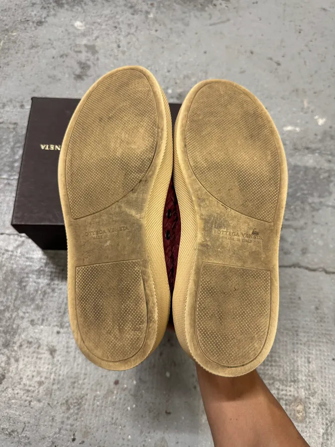 Bottega Veneta Intrecciato Woven Suede Bordeaux Leather Low Sneakers (40eu/us7) EqXOzbe 7