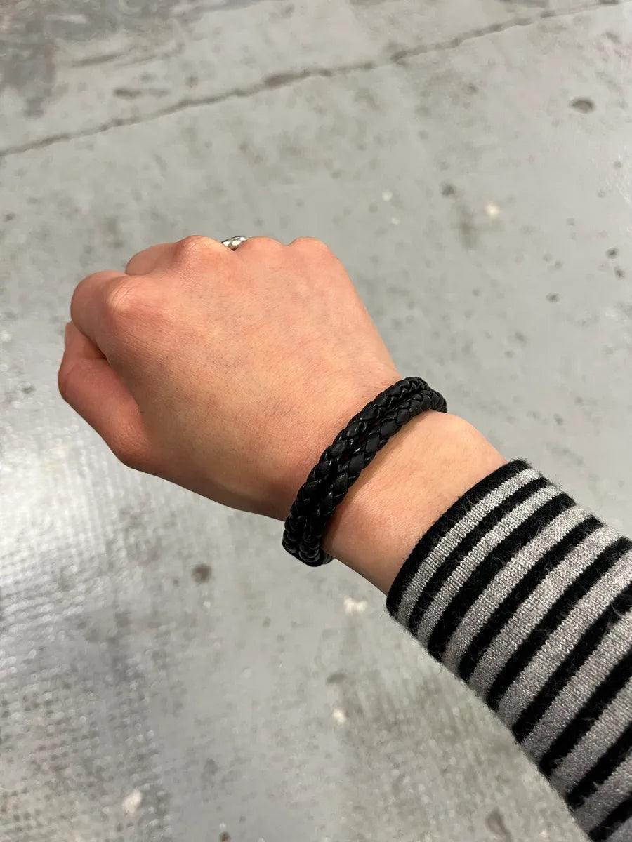 Bottega Veneta Knotted Closure Black Leather Bracelet  rSnWbae 0