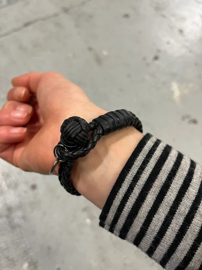 Bottega Veneta Knotted Closure Black Leather Bracelet  rSnWbae 3