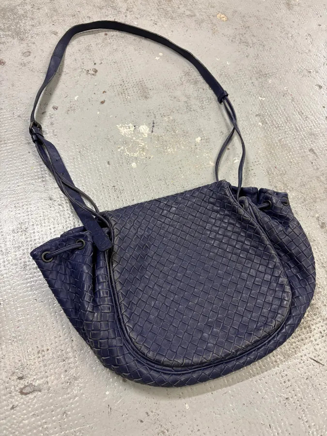 Bottega Veneta Navy Leather Intrecciato Woven Shoulder Bag CdQldvl 3