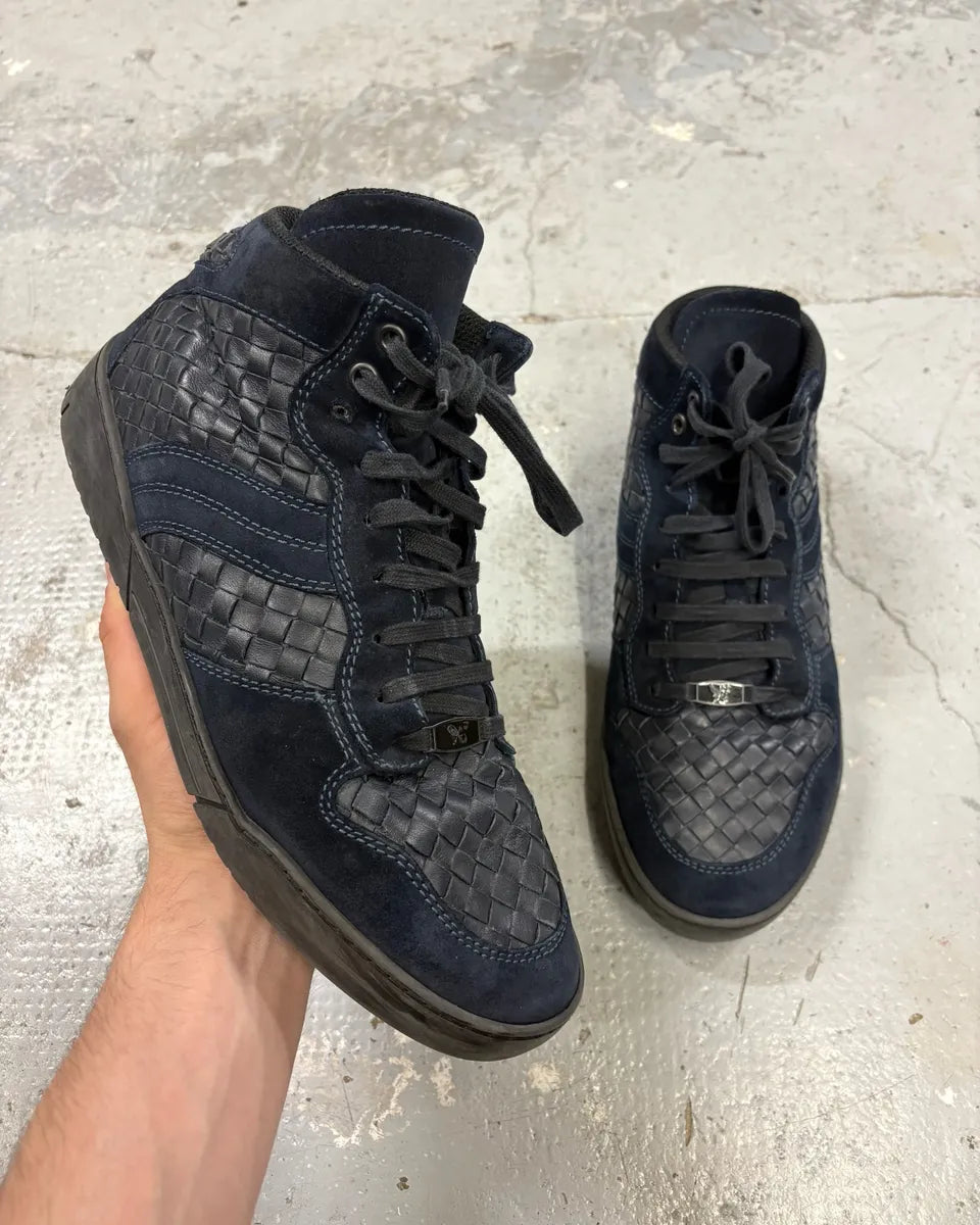 Bottega Veneta Navy Woven Leather Sneakers TjhWbHW 0