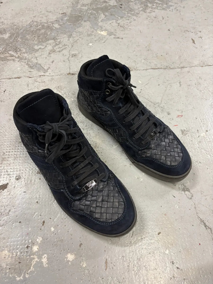 Bottega Veneta Navy Woven Leather Sneakers TjhWbHW 1