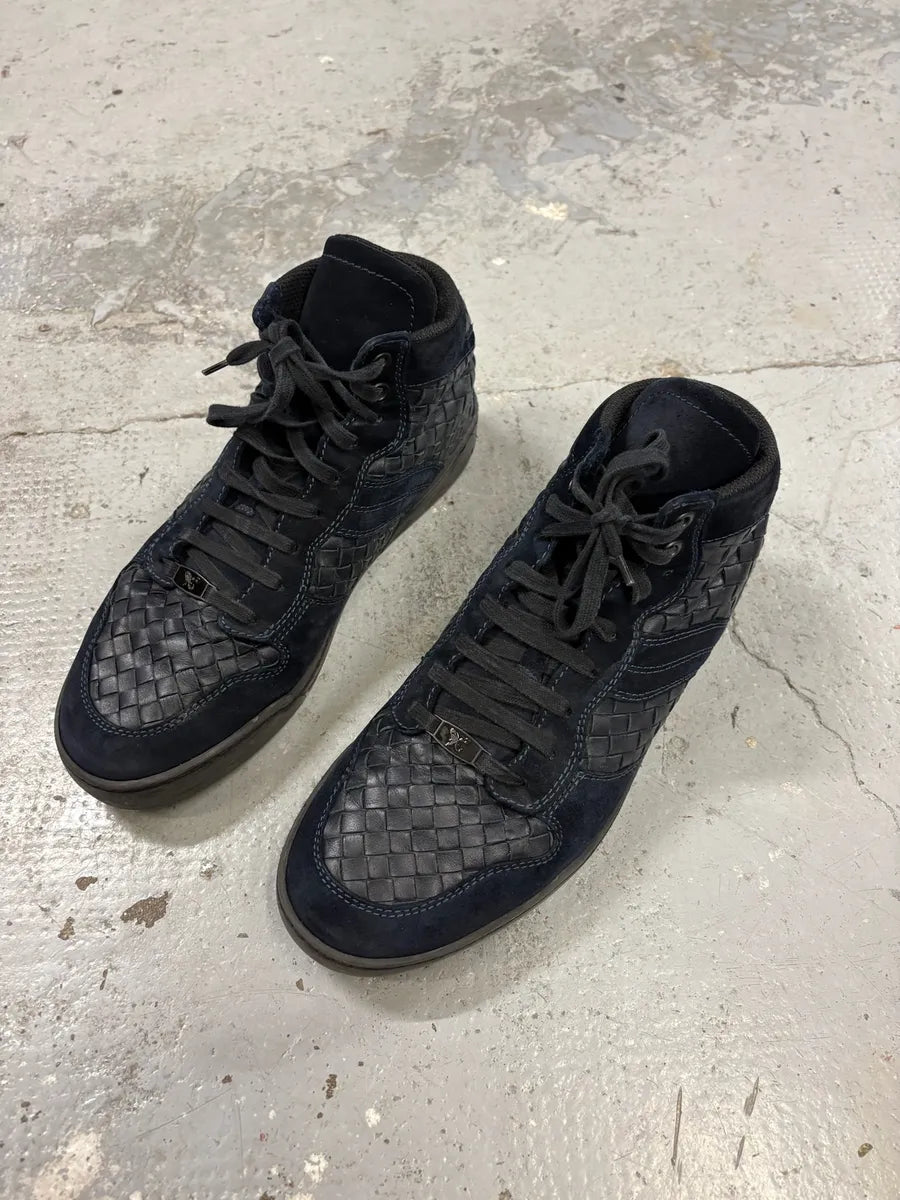 Bottega Veneta Navy Woven Leather Sneakers TjhWbHW 3