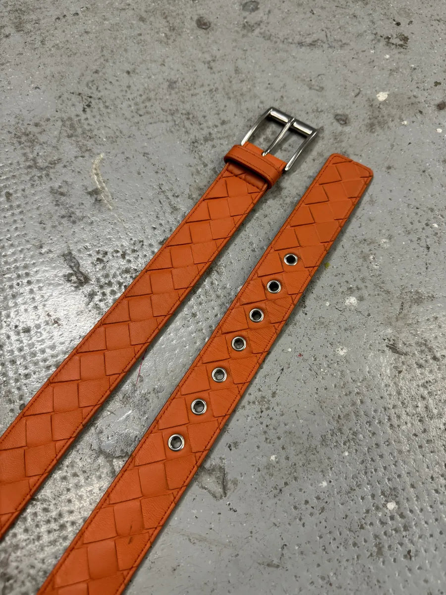 Bottega Veneta Orange Embossed Woven Leather Belt erbqgTm 0