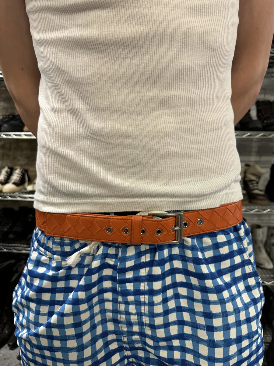 Bottega Veneta Orange Embossed Woven Leather Belt erbqgTm 1