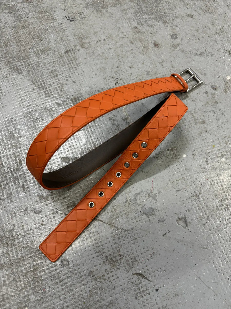 Bottega Veneta Orange Embossed Woven Leather Belt erbqgTm 2