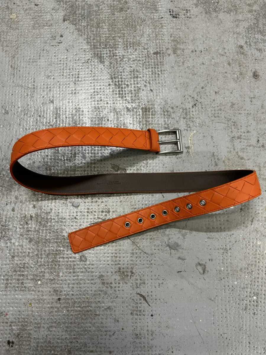 Bottega Veneta Orange Embossed Woven Leather Belt erbqgTm 3