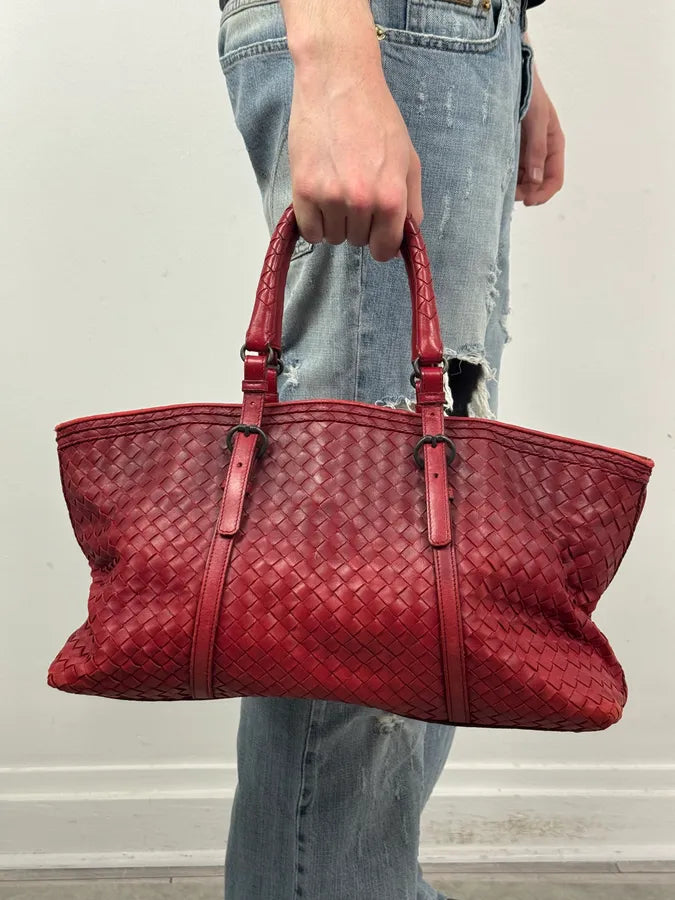 Bottega Veneta Red Intrecciato Leather Handle Bag DkvmNQS 3