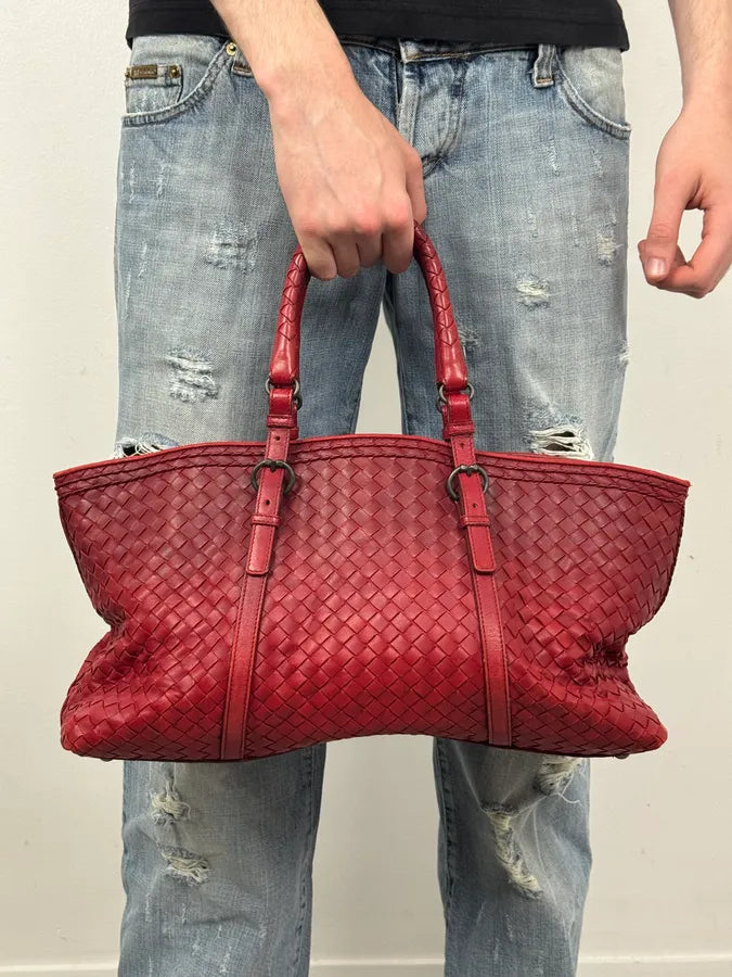 Bottega Veneta Red Intrecciato Leather Handle Bag DkvmNQS 0