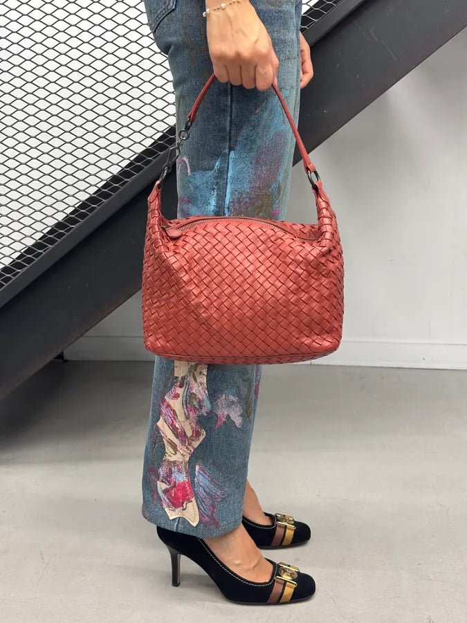 Bottega Veneta Red Intrecciato Woven Leather Handle Bag oIhXzKL 2