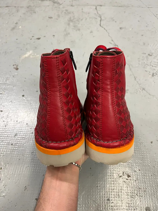 Bottega Veneta Red Intrecciato Woven Leather Lace-Up Boots TUrURpH 4