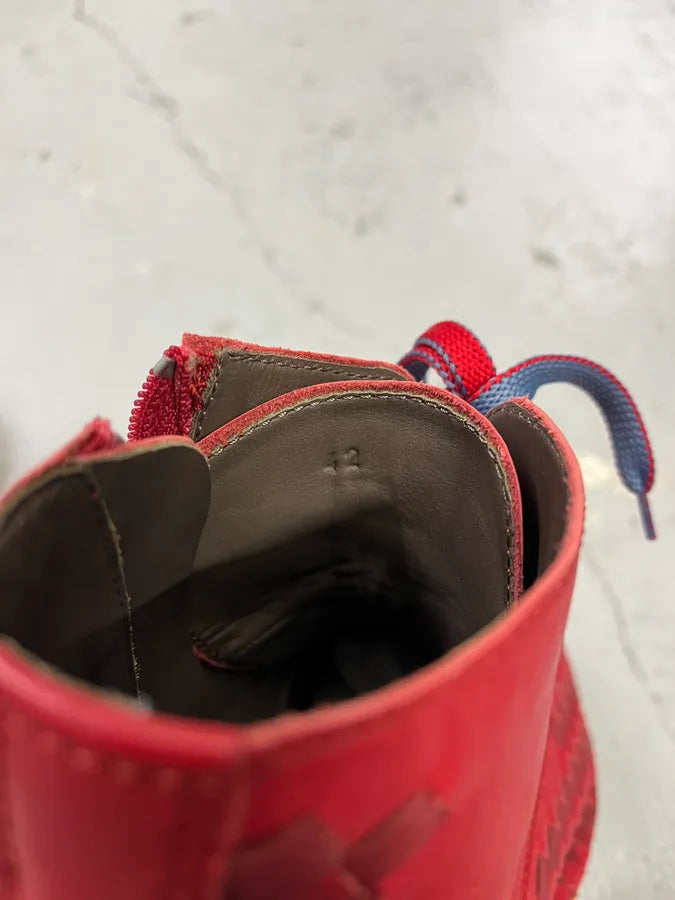 Bottega Veneta Red Intrecciato Woven Leather Lace-Up Boots TUrURpH 5