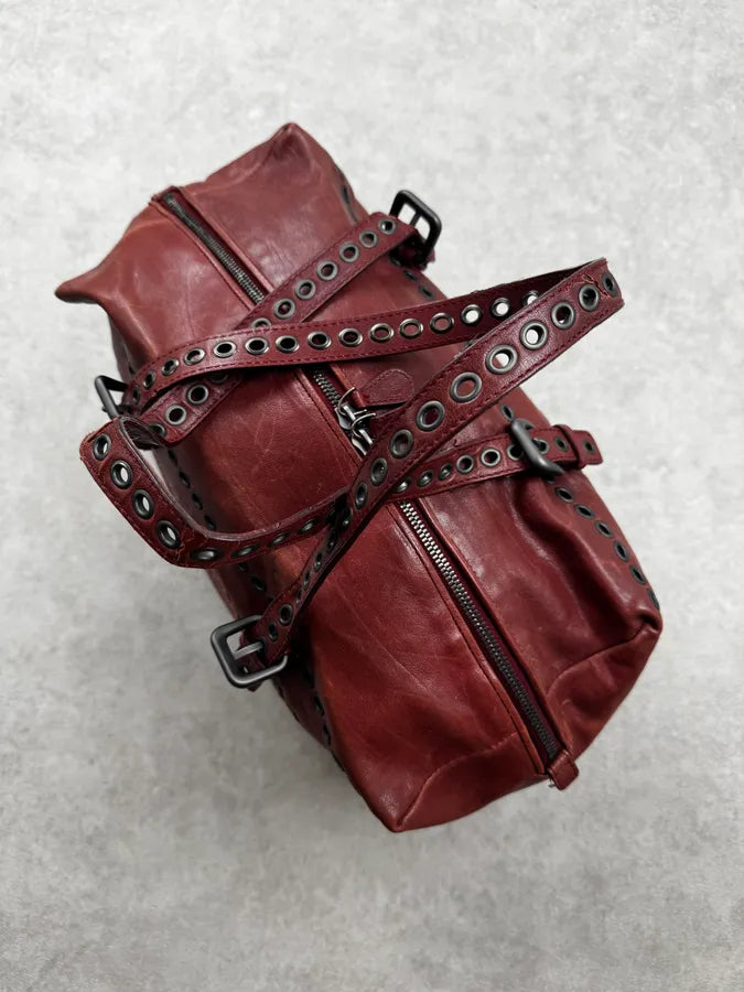 AW2006 Bottega Veneta Red Punching Studs Intrecciato Handle Bag OkNIYFE 12