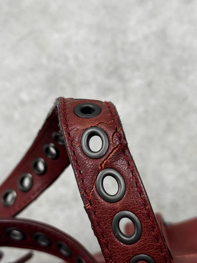 AW2006 Bottega Veneta Red Punching Studs Intrecciato Handle Bag OkNIYFE 9