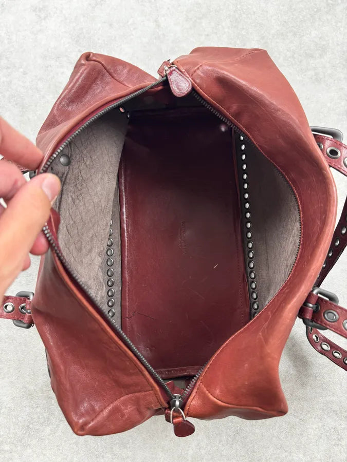 AW2006 Bottega Veneta Red Punching Studs Intrecciato Handle Bag OkNIYFE 13