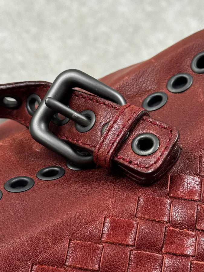 AW2006 Bottega Veneta Red Punching Studs Intrecciato Handle Bag OkNIYFE 7
