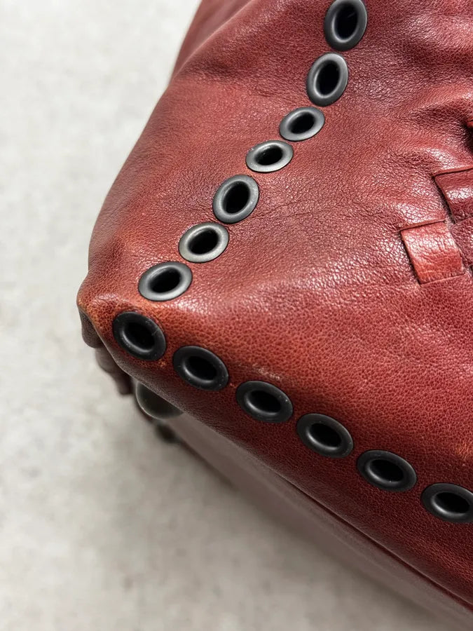 AW2006 Bottega Veneta Red Punching Studs Intrecciato Handle Bag OkNIYFE 8