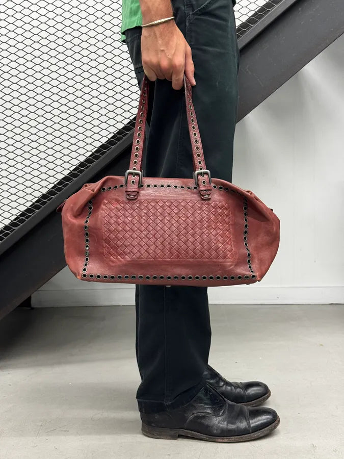 AW2006 Bottega Veneta Red Punching Studs Intrecciato Handle Bag OkNIYFE 0