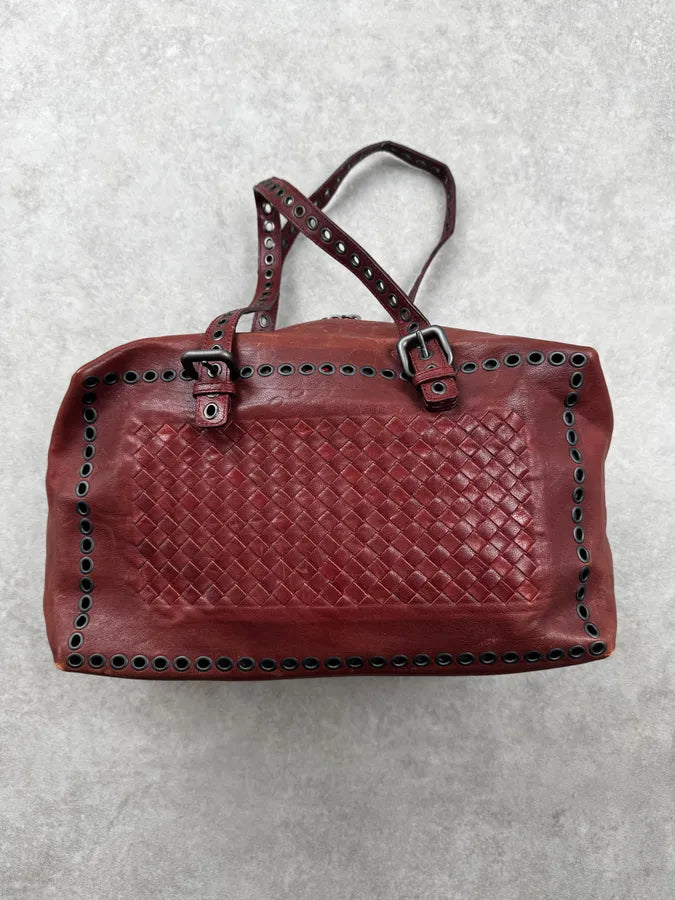 AW2006 Bottega Veneta Red Punching Studs Intrecciato Handle Bag OkNIYFE 2