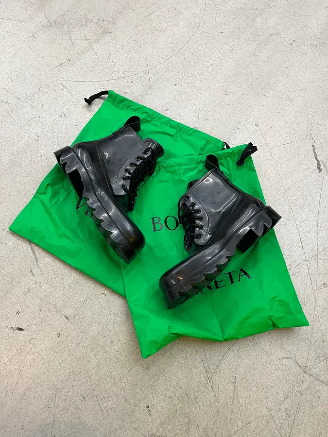 Bottega Veneta Rubber Black Lace-Up Boots rzFfRjK 1