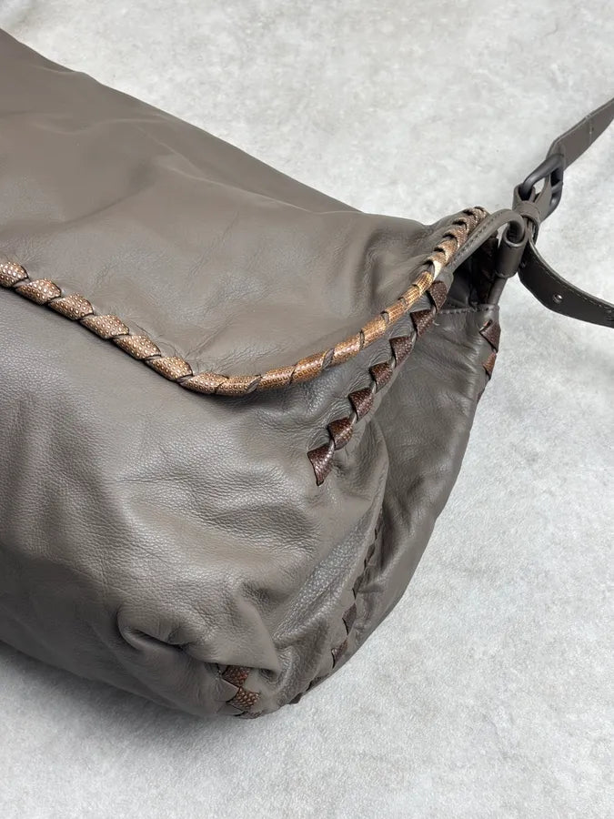 Bottega Veneta Taupe Leather Woven Messenger Bag sCbHCOm 5