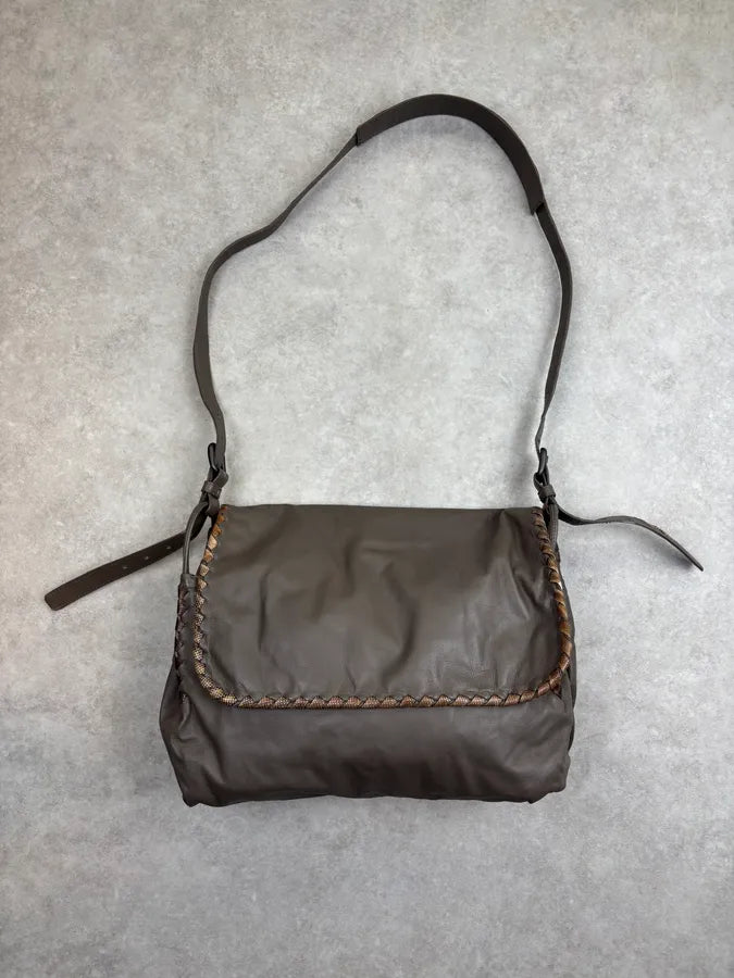 Bottega Veneta Taupe Leather Woven Messenger Bag sCbHCOm 1