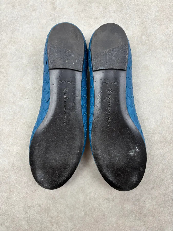 Bottega Veneta Blue Leather Intrecciato Ballet Flats mJVgyir 6