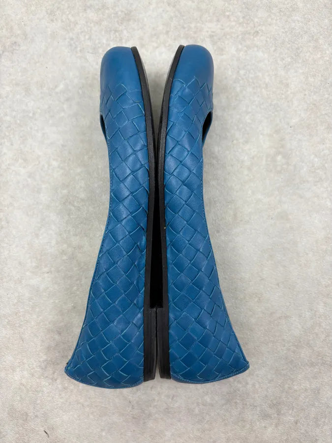 Bottega Veneta Blue Leather Intrecciato Ballet Flats mJVgyir 4