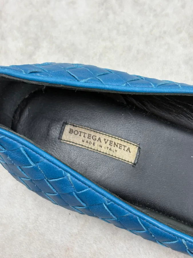 Bottega Veneta Blue Leather Intrecciato Ballet Flats mJVgyir 7
