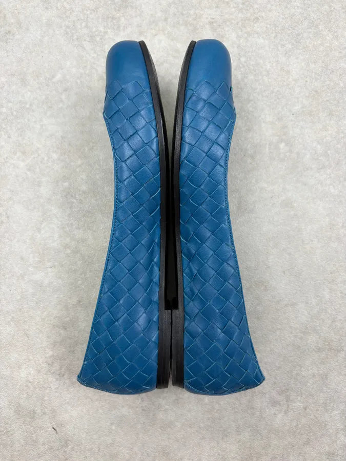 Bottega Veneta Blue Leather Intrecciato Ballet Flats mJVgyir 3