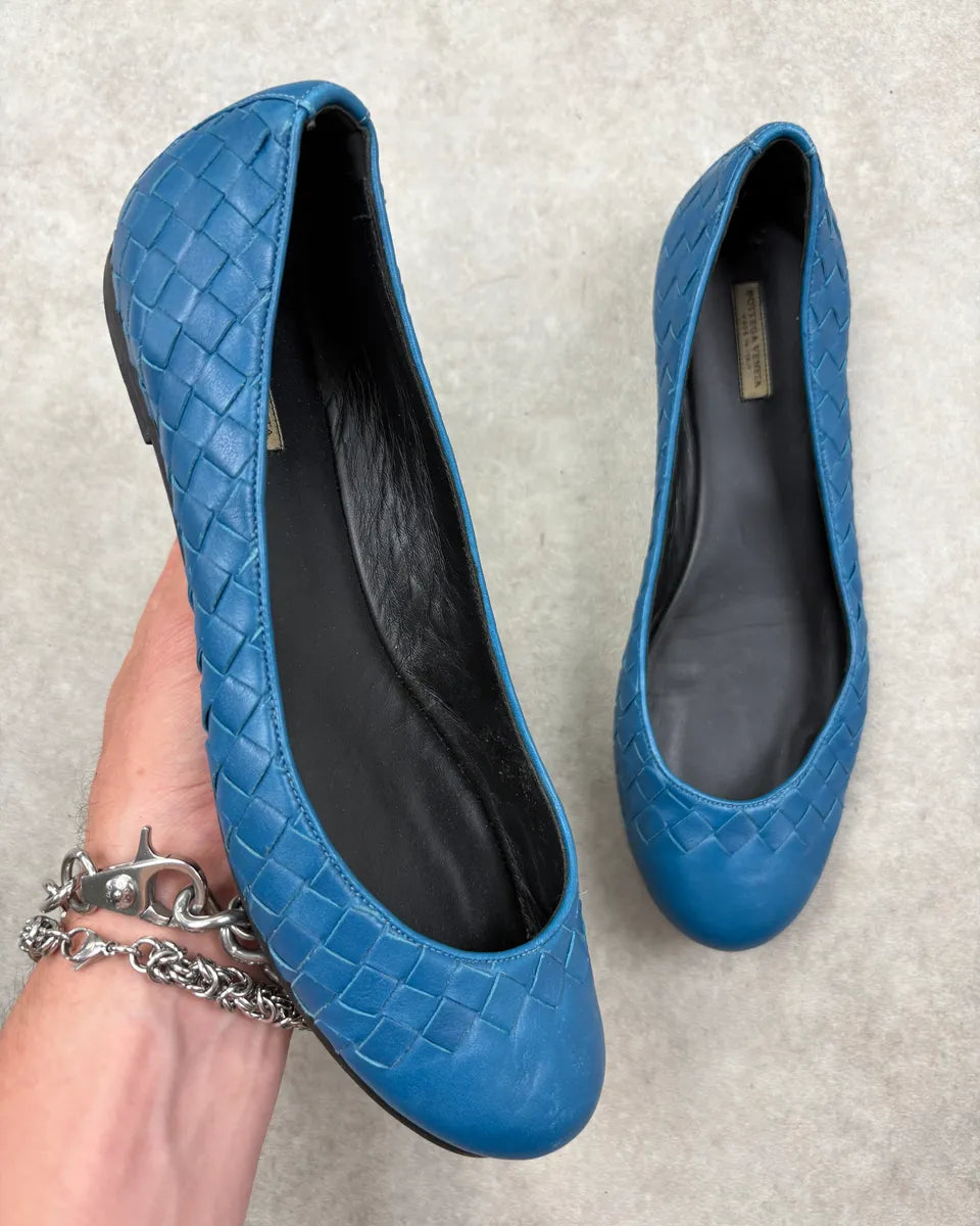 Bottega Veneta Blue Leather Intrecciato Ballet Flats mJVgyir 0