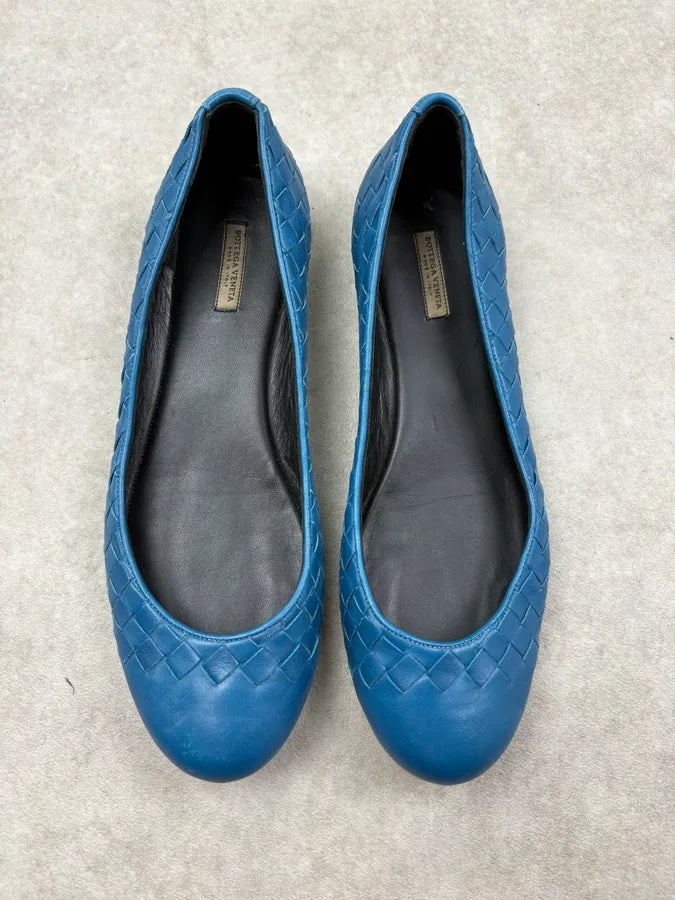 Bottega Veneta Blue Leather Intrecciato Ballet Flats mJVgyir 1