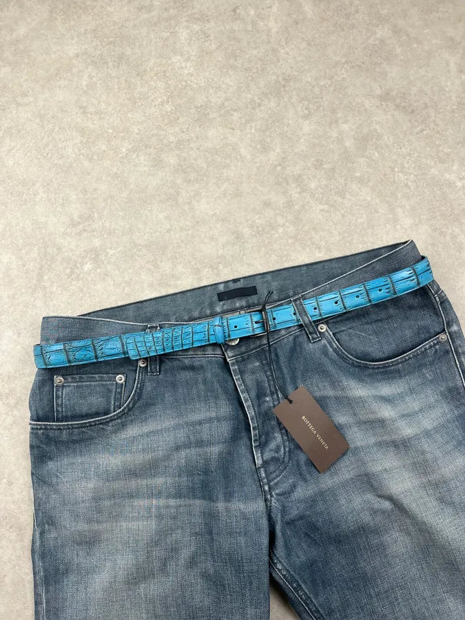 Bottega Veneta Turquoise Crocodile Leather Woven Belt kWsEbqJ 0