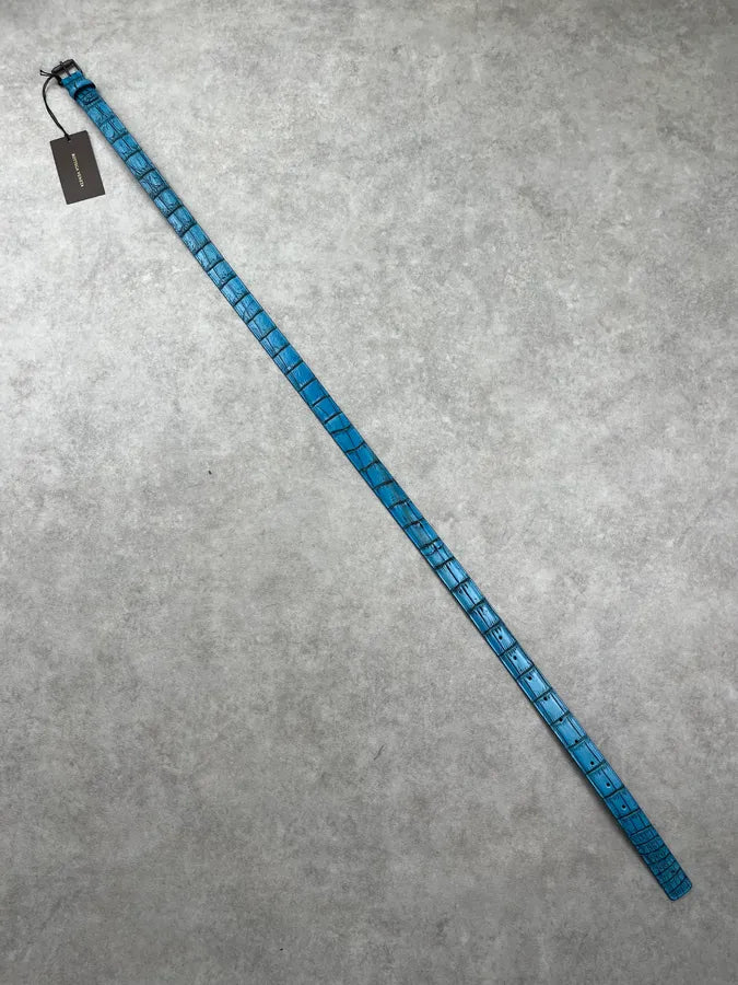 Bottega Veneta Turquoise Crocodile Leather Woven Belt kWsEbqJ 6