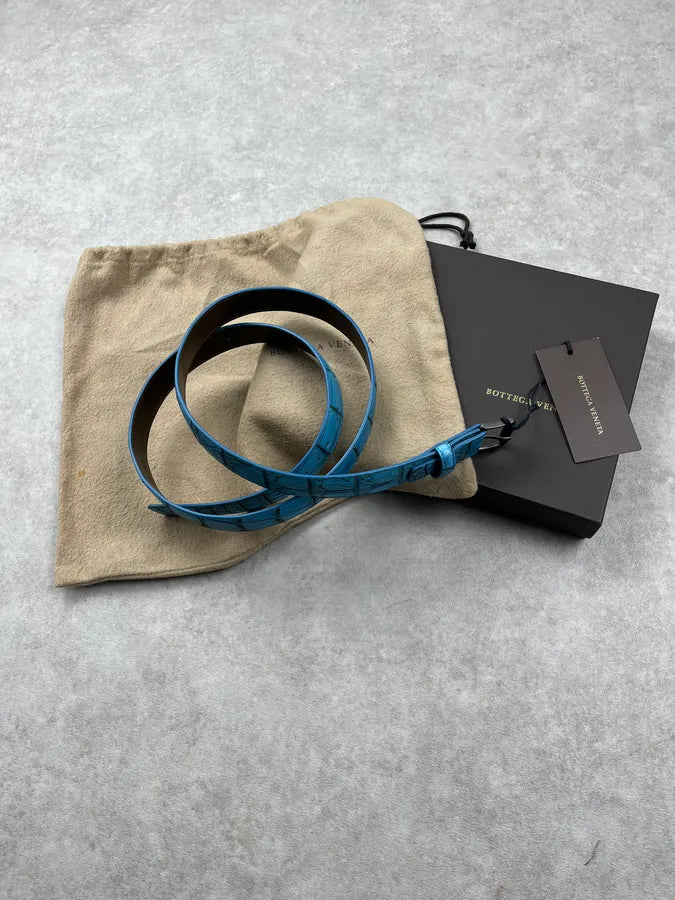 Bottega Veneta Turquoise Crocodile Leather Woven Belt kWsEbqJ 1