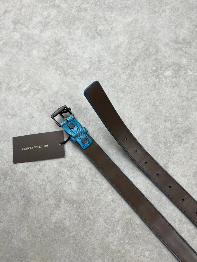Bottega Veneta Turquoise Crocodile Leather Woven Belt kWsEbqJ 4