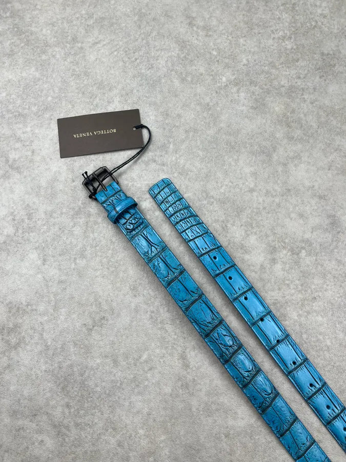 Bottega Veneta Turquoise Crocodile Leather Woven Belt kWsEbqJ 2