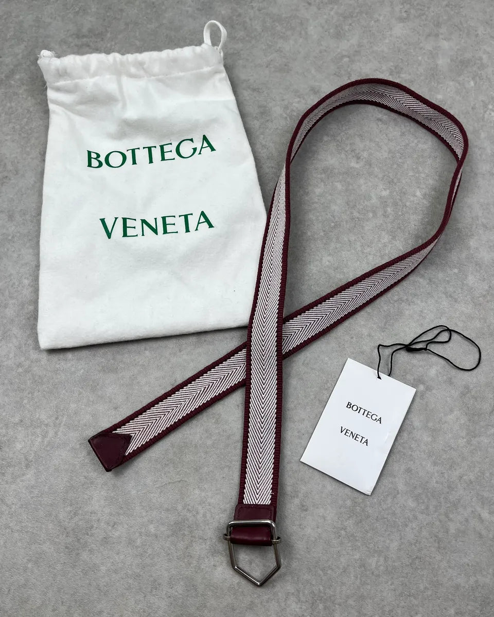 Bottega Veneta White & Bordeaux Woven Herringbone Belt kQeyEjV 0