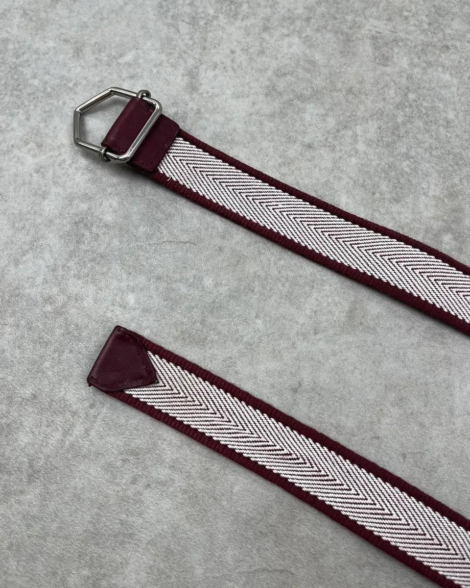 Bottega Veneta White & Bordeaux Woven Herringbone Belt kQeyEjV 3