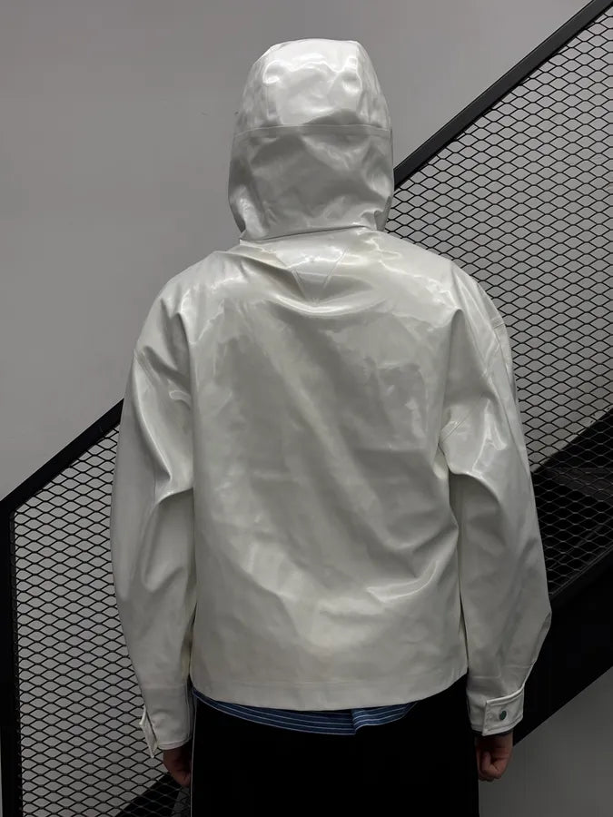 Bottega Veneta White Rubber Leather Removable Vest Hooded Jacket NNUMmyH 2