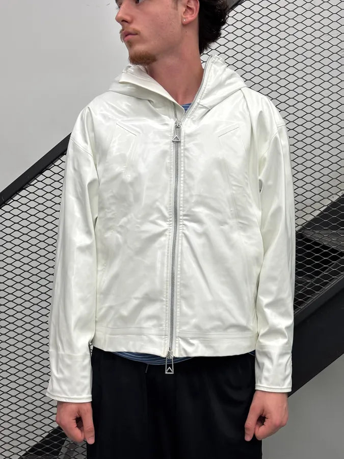 Bottega Veneta White Rubber Leather Removable Vest Hooded Jacket NNUMmyH 1
