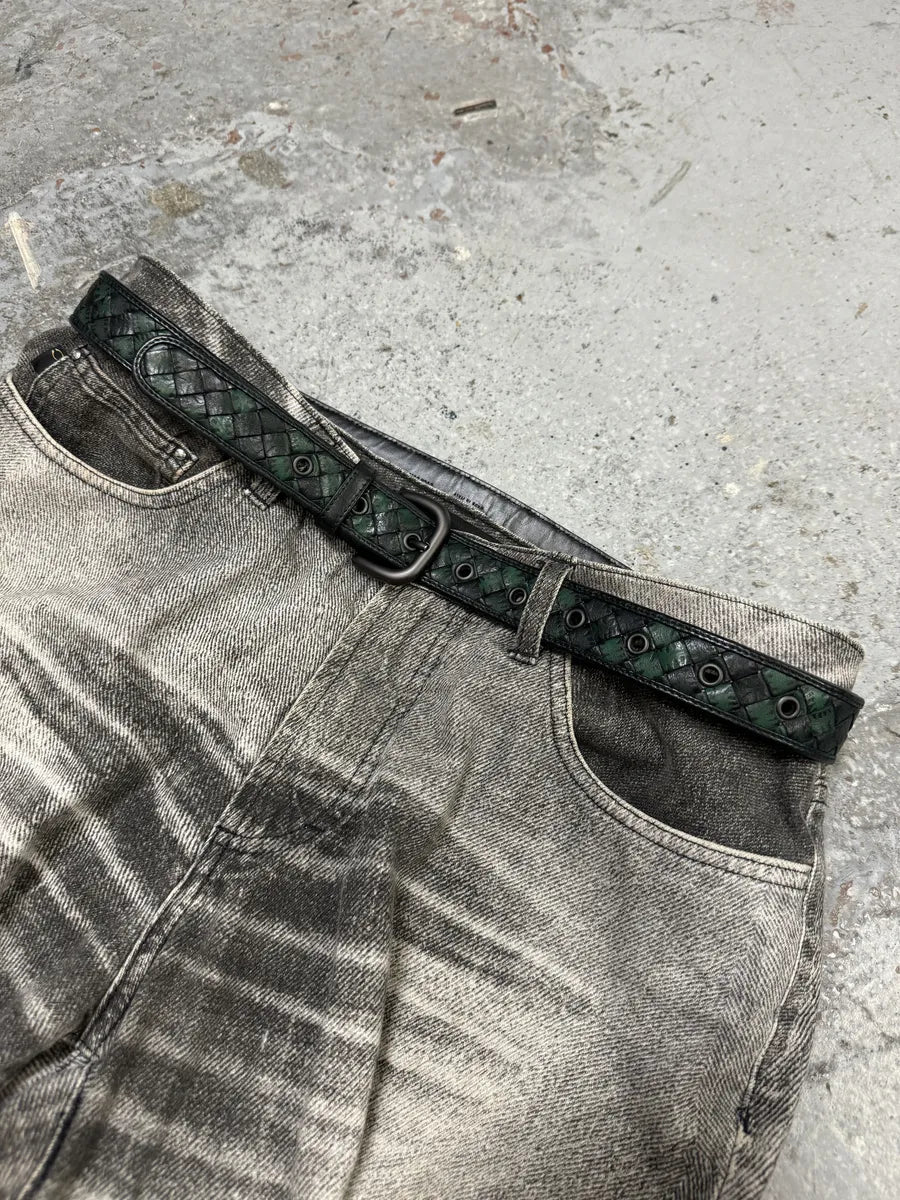 Bottega Veneta Woven Black & Green Leather Belt pmPFomN 0