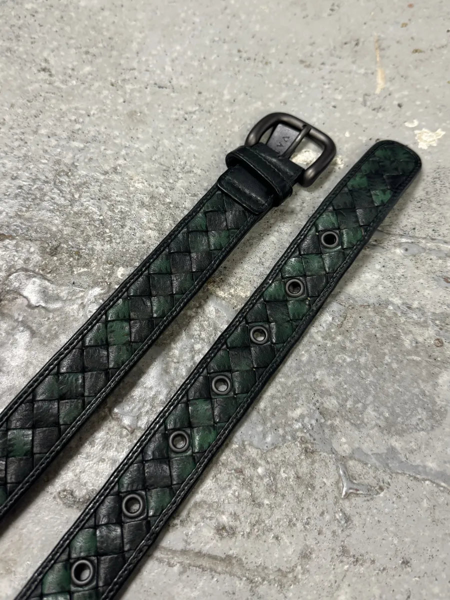 Bottega Veneta Woven Black & Green Leather Belt pmPFomN 1