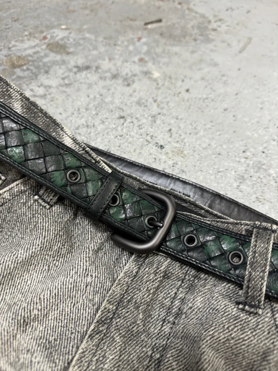 Bottega Veneta Woven Black & Green Leather Belt pmPFomN 2