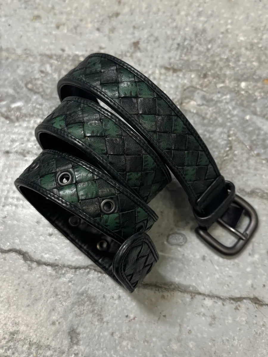 Bottega Veneta Woven Black & Green Leather Belt pmPFomN 3