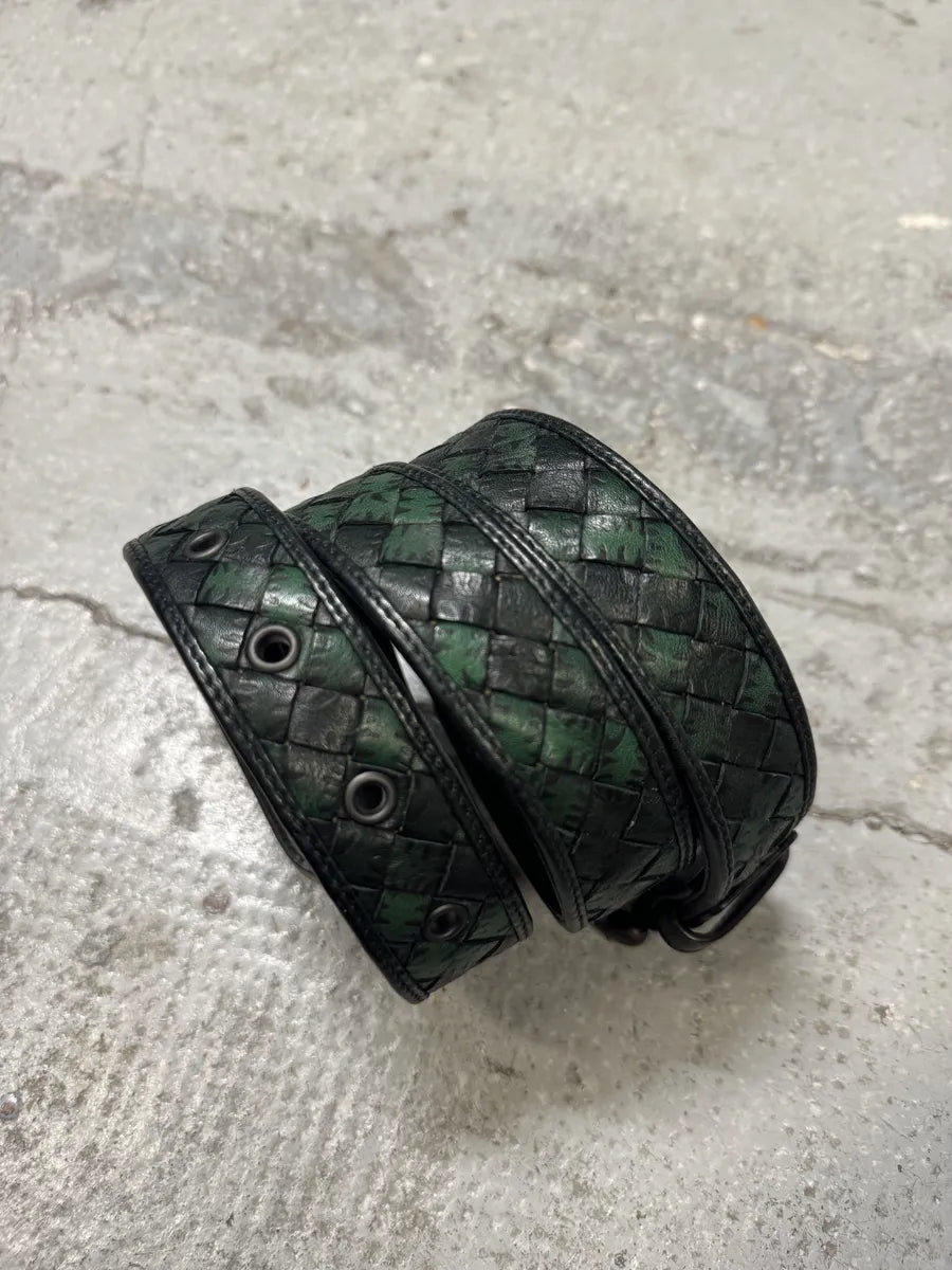 Bottega Veneta Woven Black & Green Leather Belt pmPFomN 5