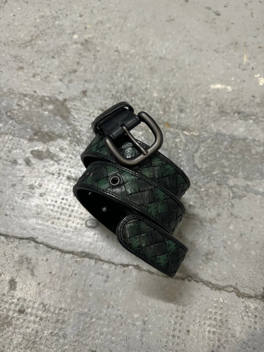Bottega Veneta Woven Black & Green Leather Belt pmPFomN 6
